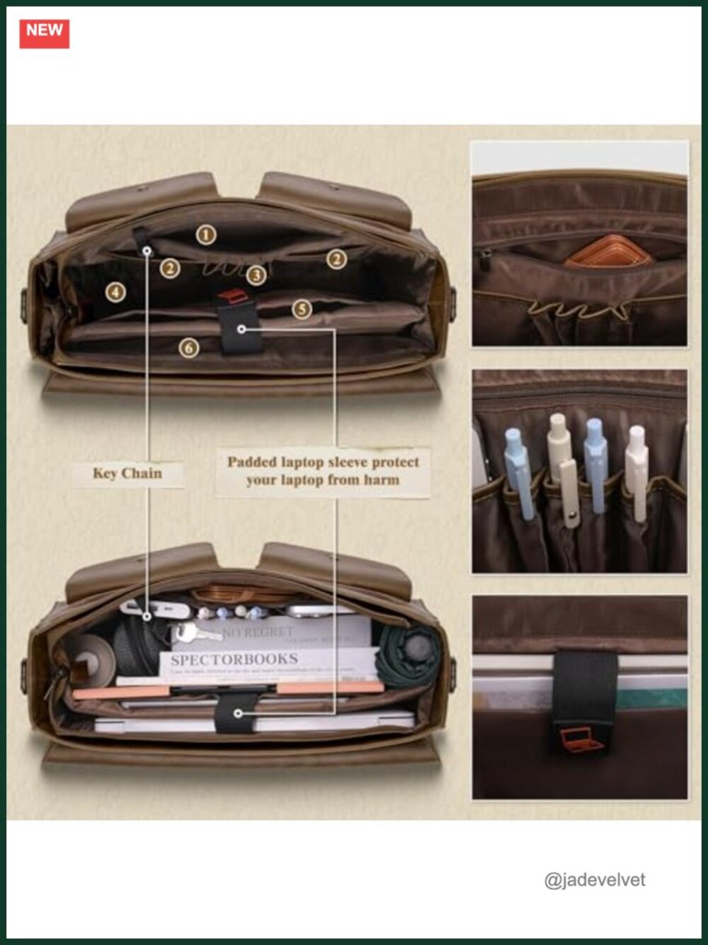 Vintage PU Leather 15.6 Inch Laptop Messenger Bag Multi Compartment Work - Picture 3 of 6